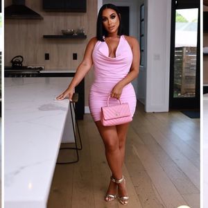 Pink Sleeveless Halter Neck Mini Dress